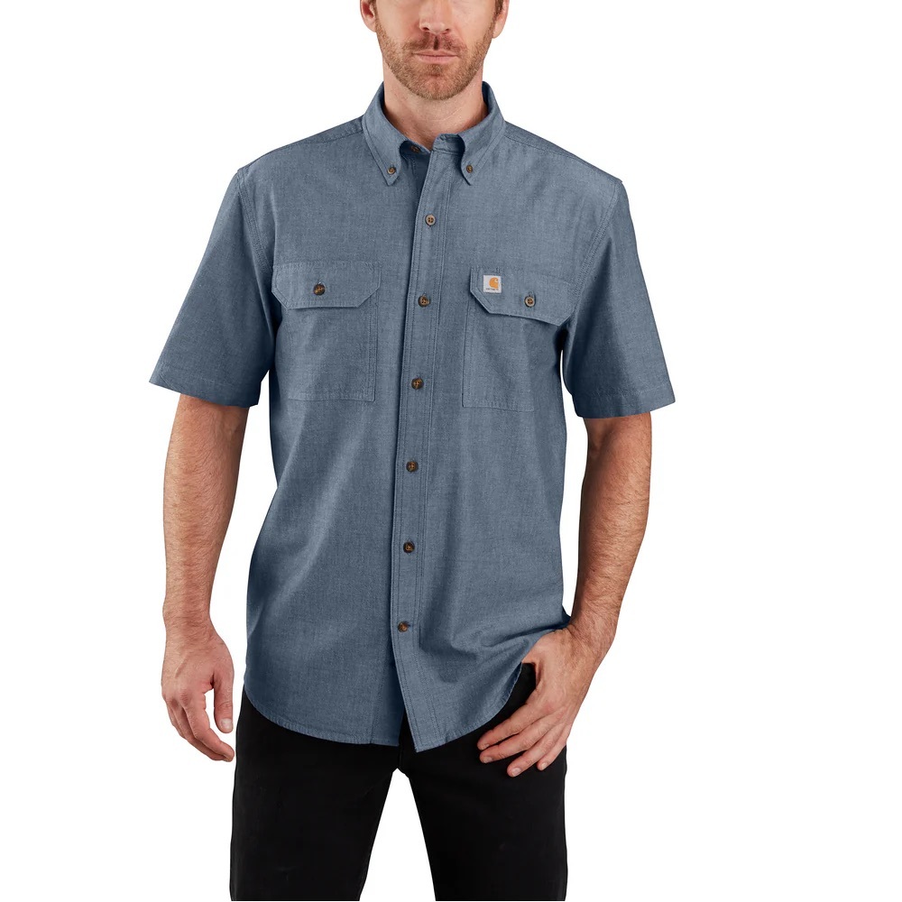 Men's Carhartt Fort Loose Fit Short Sleeve Shirt | Denim Blue Chambray | Size XL